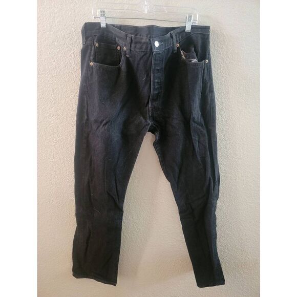 Levi's 501 Men's Black Button Fly Original Straight Fit Denim Jeans Size 38x32 - Picture 1 of 3